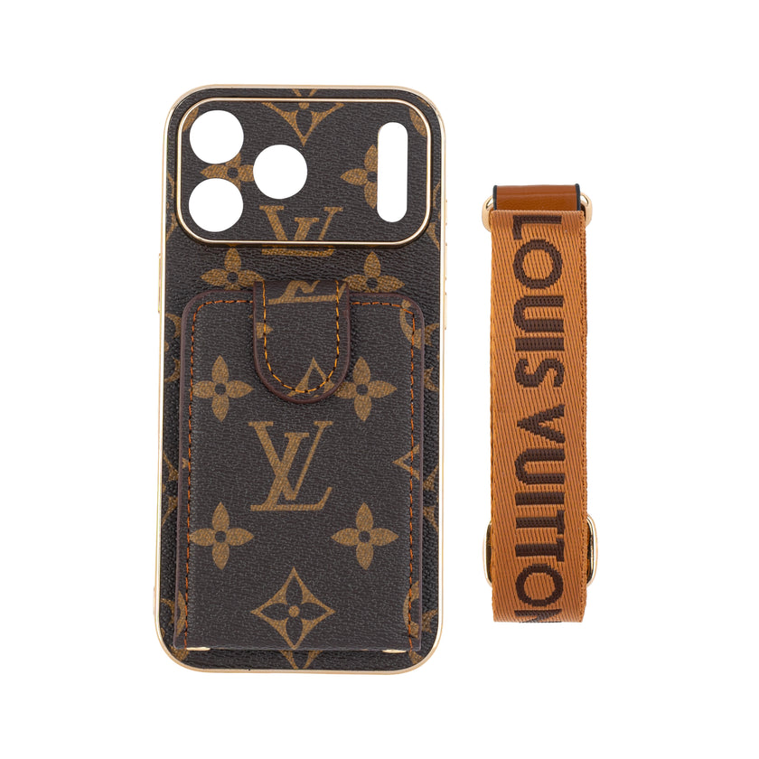 Designer-Inspired Monogram iPhone Case with Crossbody Strap & Wallet Pocket