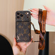 Designer-Inspired Monogram iPhone Case with Detachable Strap & Wallet Pocket