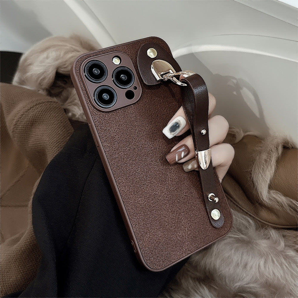 Applicable to iPhone15 iPhone case 14Pro max retro leather wristband 11 premium ins moon pit pattern 13