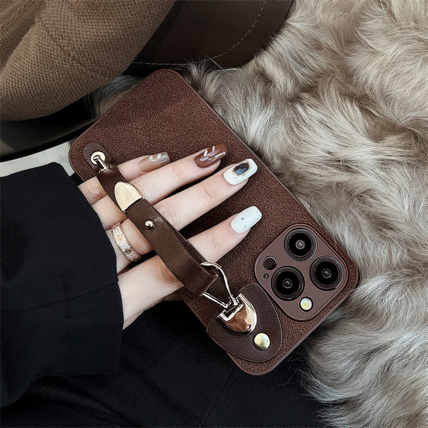 Applicable to iPhone15 iPhone case 14Pro max retro leather wristband 11 premium ins moon pit pattern 13