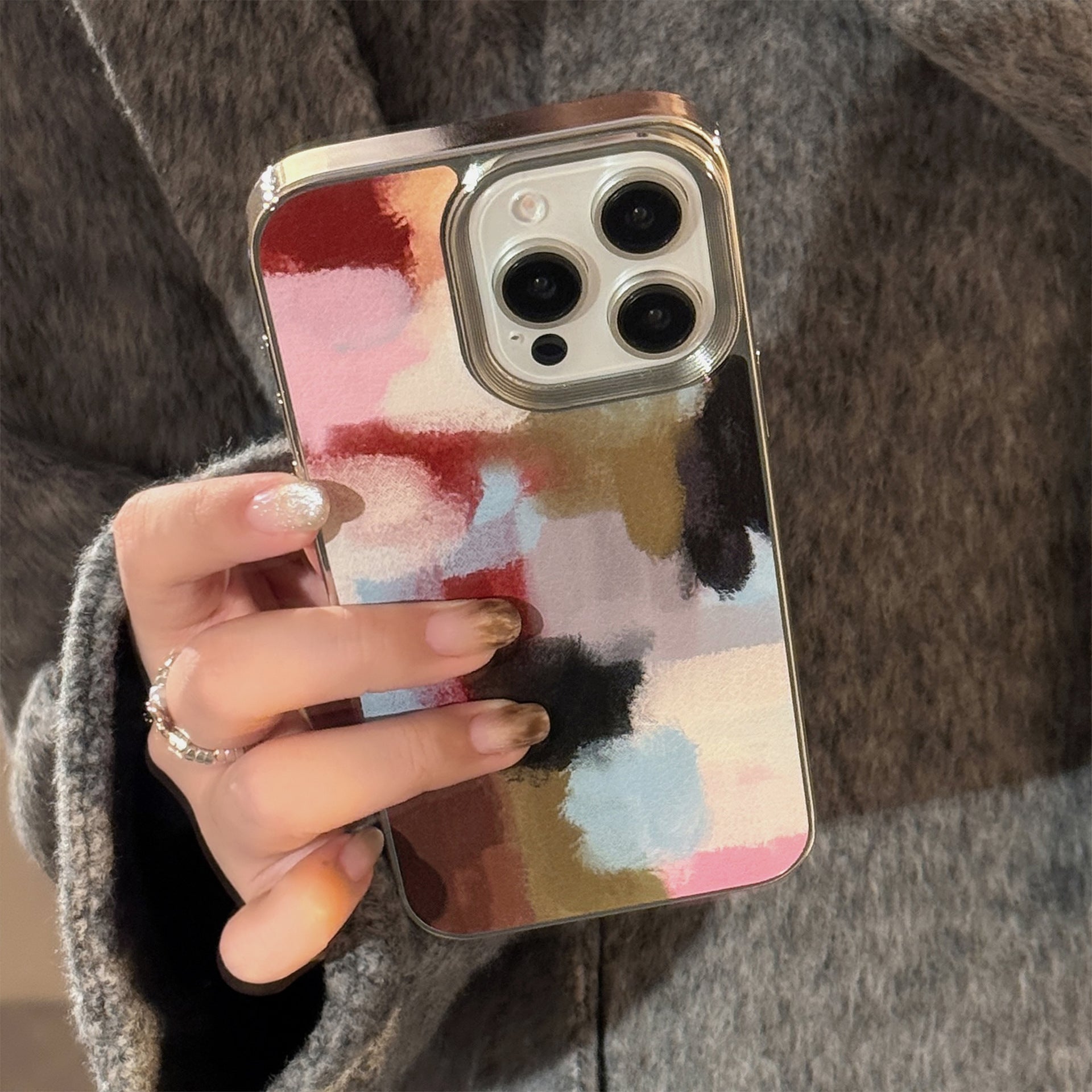 Art Contrast Color Splicing Apple 16 Mobiltelefonfodral 17 pro max Läder 15 Lämplig för iPhone 13 Galvanisering 14 Advanced