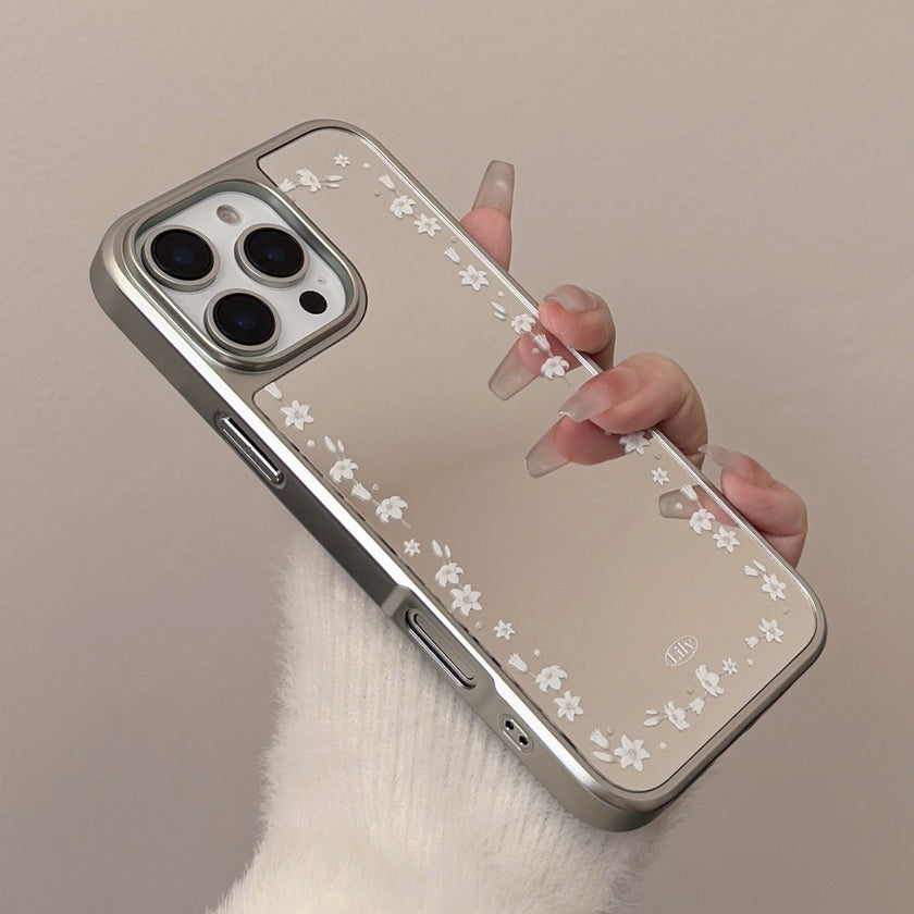 Galvanoitu hopeareuna 16 omenalle 15 pro max matkapuhelinkotelo iphone 17 kirjallinen lilja kukka 13 peili kova