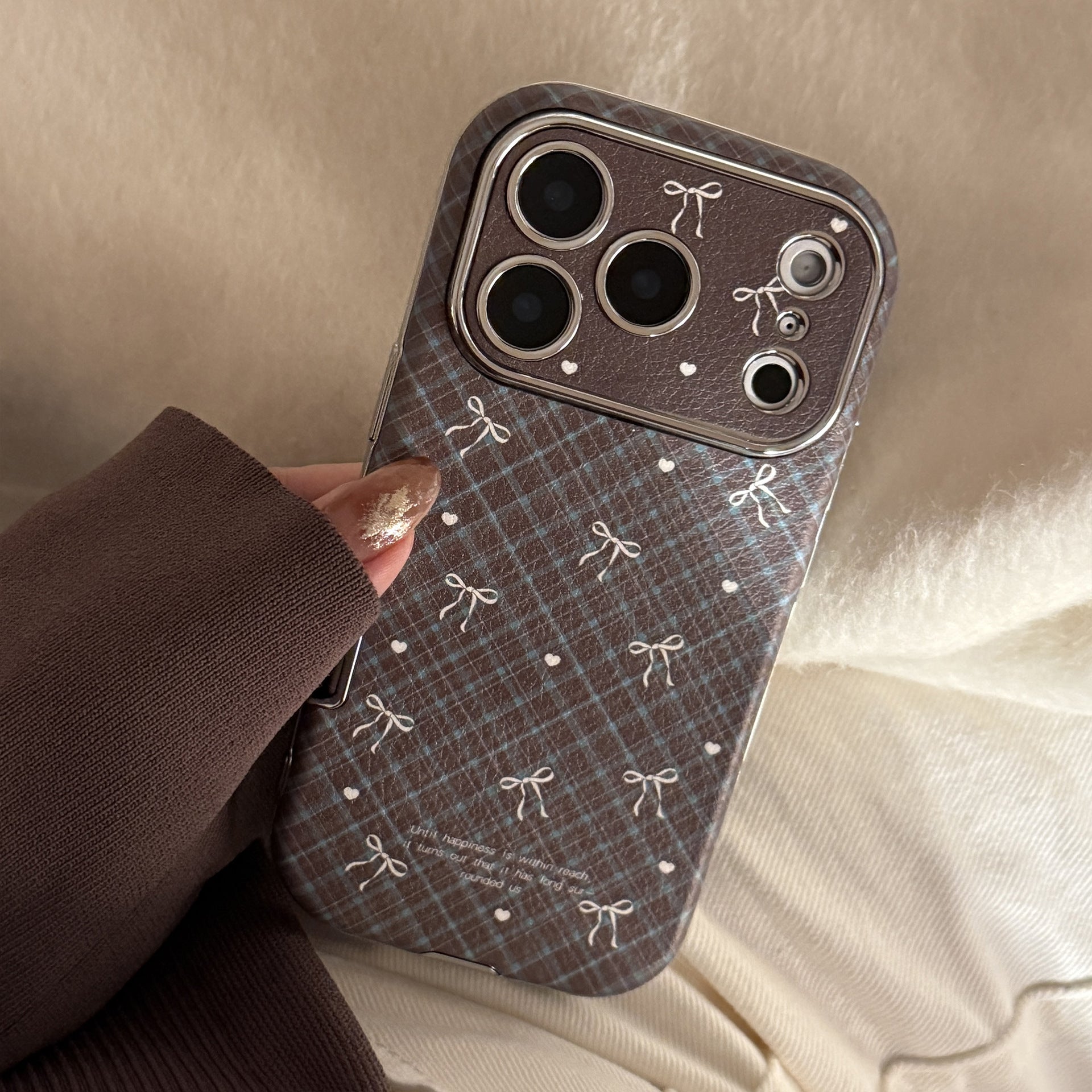 Apple 17promax 携帯電話ケース iphone16 レザーチェック柄リボン 15 レトロ 13 ソフト 12 オールインクルーシブに適用します。