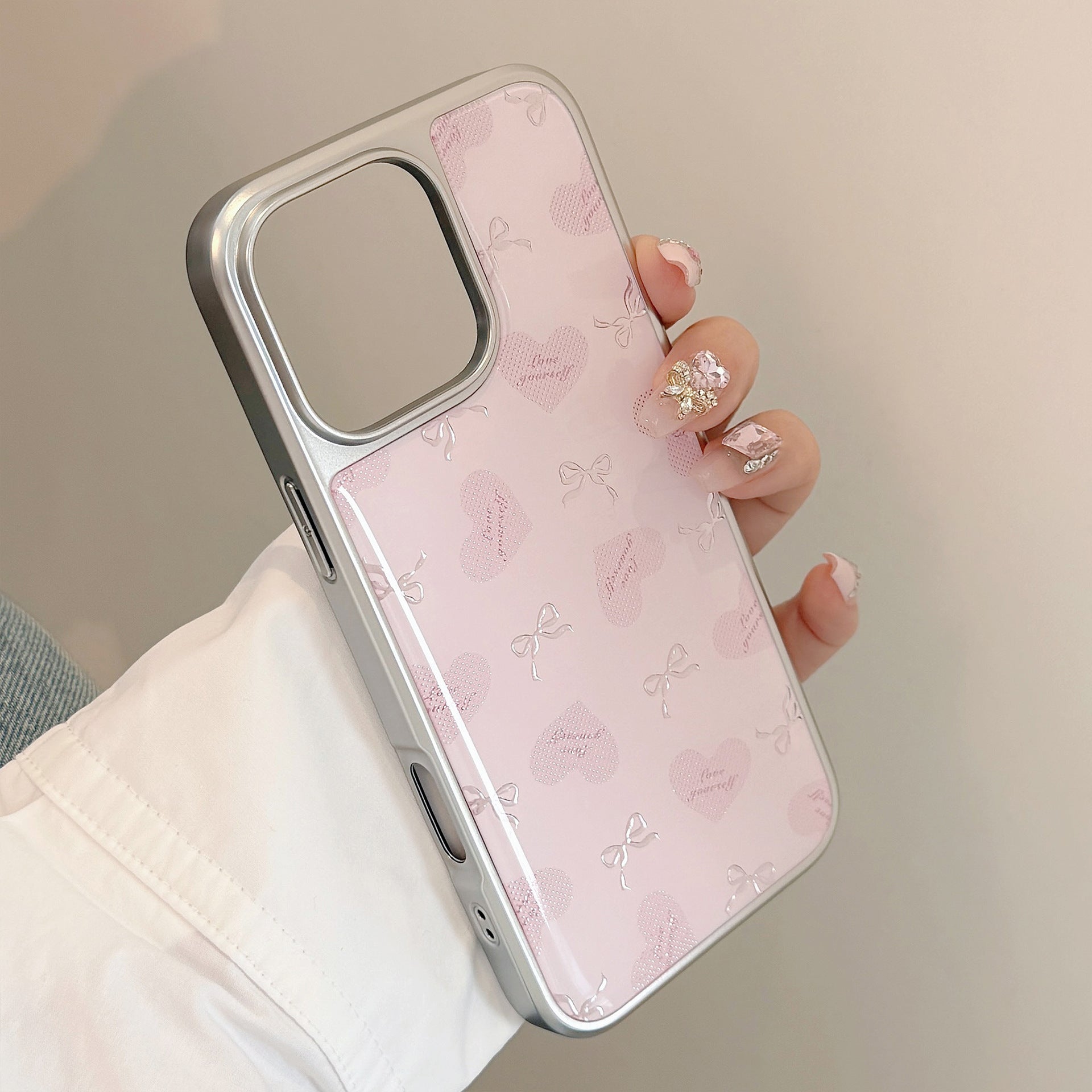 Gilt Apple 16promax mobile phone case iphone17 love bow 14/13 electroplating suitable for Huawei P70
