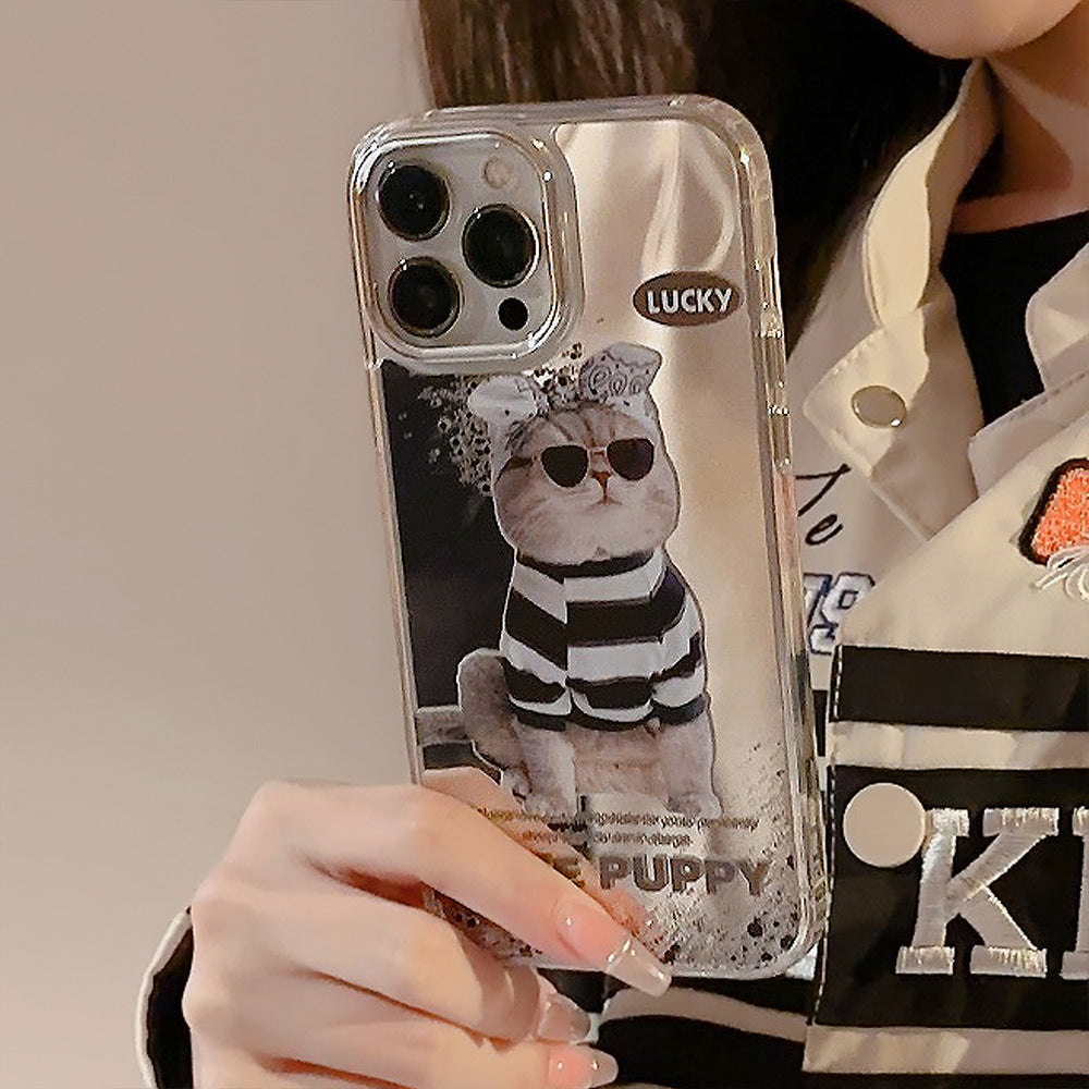Applicable to 17promax sunglasses cat 14 Apple iPhone16 mobile phone case 11 trendy cool funny 15 electroplated mirror