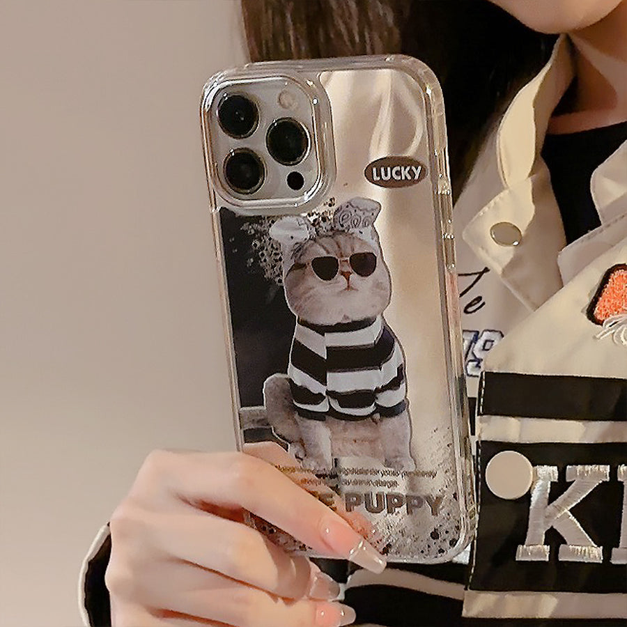 Applicable to 17promax sunglasses cat 14 Apple iPhone16 mobile phone case 11 trendy cool funny 15 electroplated mirror