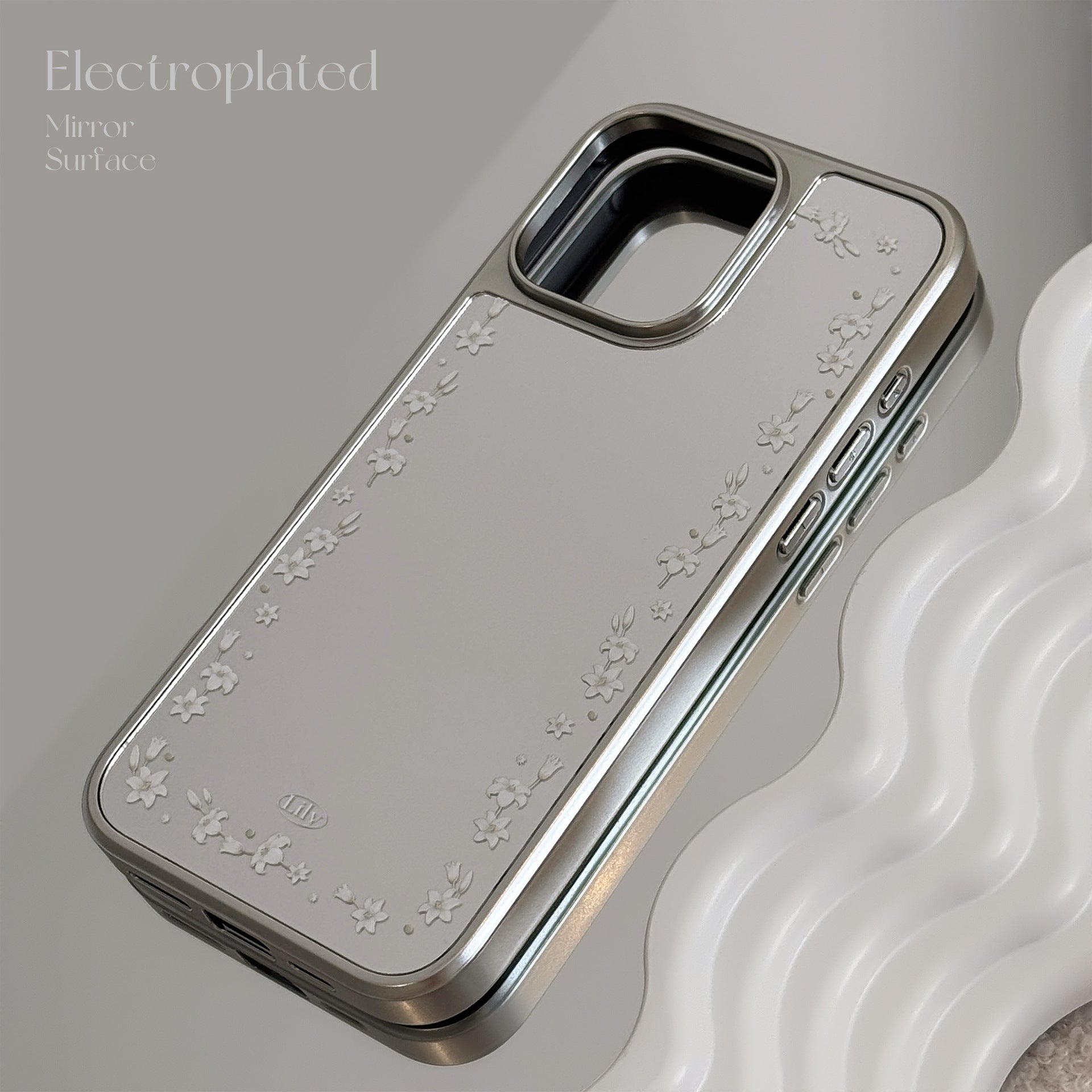 Galvanoitu hopeareuna 16 omenalle 15 pro max matkapuhelinkotelo iphone 17 kirjallinen lilja kukka 13 peili kova