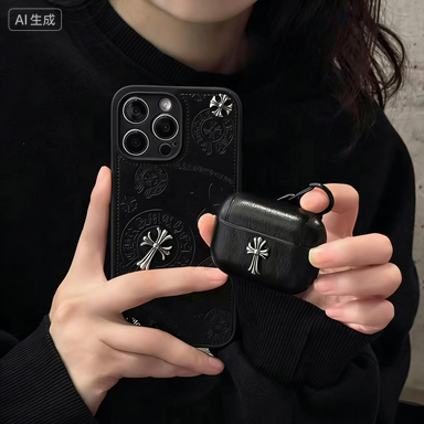 Chrome Hearts 가죽 AirPods 케이스 – 고딕 스타일, 일상 보호
