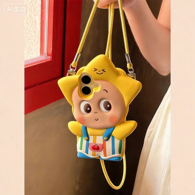 LuckyStar Cartoon Silikon iPhone-fodral – Söt Star Baby med Crossbody-rem