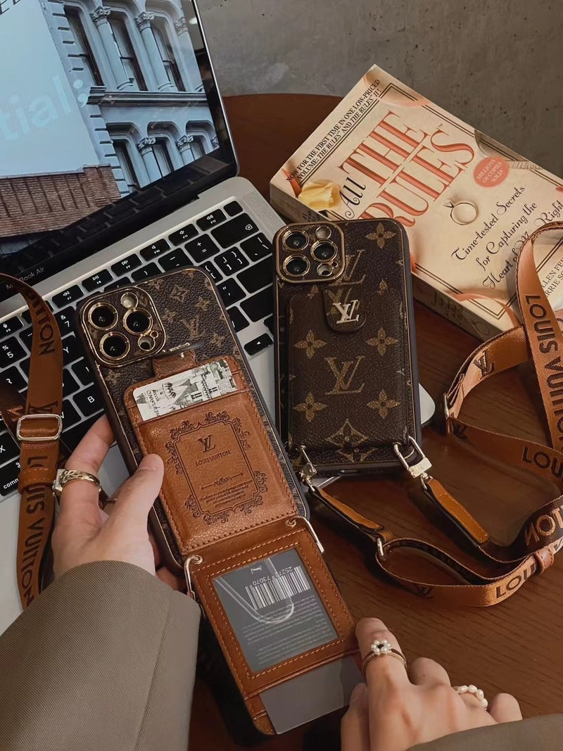 Advanced leather iPhone Case With Card Wallet And Strap